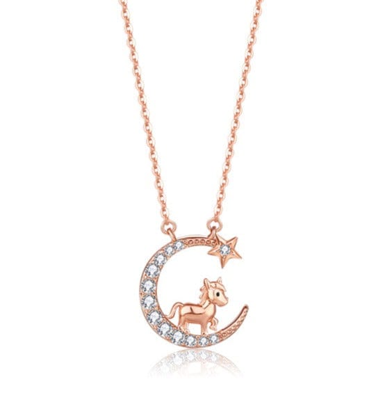 Alibaba Fine Fashion Jewelry-Necklace Horse Zodiac Baby Animal Necklaces-Chinese Zodiac Cute Rose Gold Plated Sterling Silver