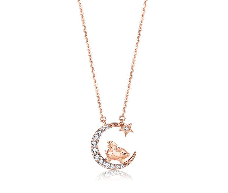 Alibaba Fine Fashion Jewelry-Necklace Pig Zodiac Baby Animal Necklaces-Chinese Zodiac Cute Rose Gold Plated Sterling Silver