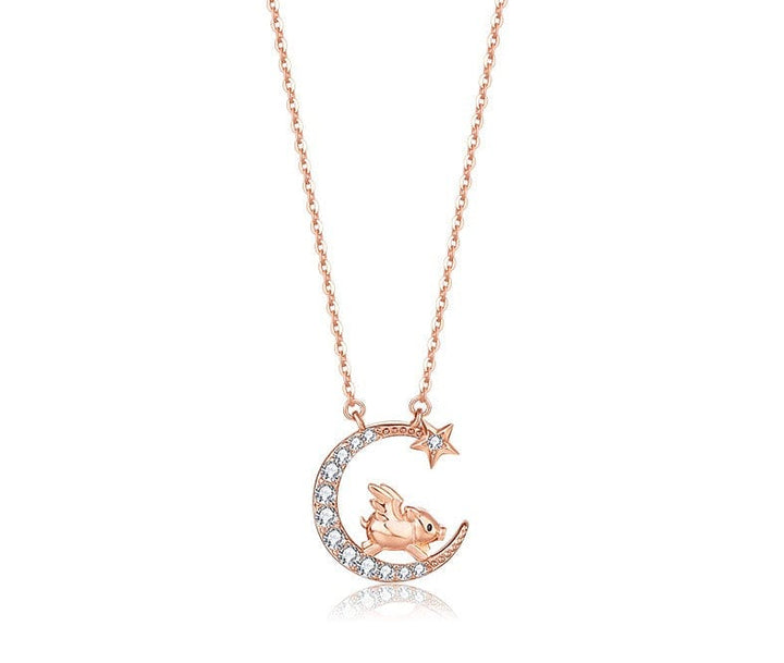 Alibaba Fine Fashion Jewelry-Necklace Pig Zodiac Baby Animal Necklaces-Chinese Zodiac Cute Rose Gold Plated Sterling Silver