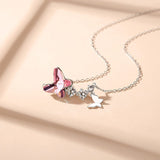 Alibaba Fine Fashion Jewelry-Necklace Pink Butterfly Necklace and Earrings in Sterling Silver with Swarovski Crystal & CZ, Gorgeous!