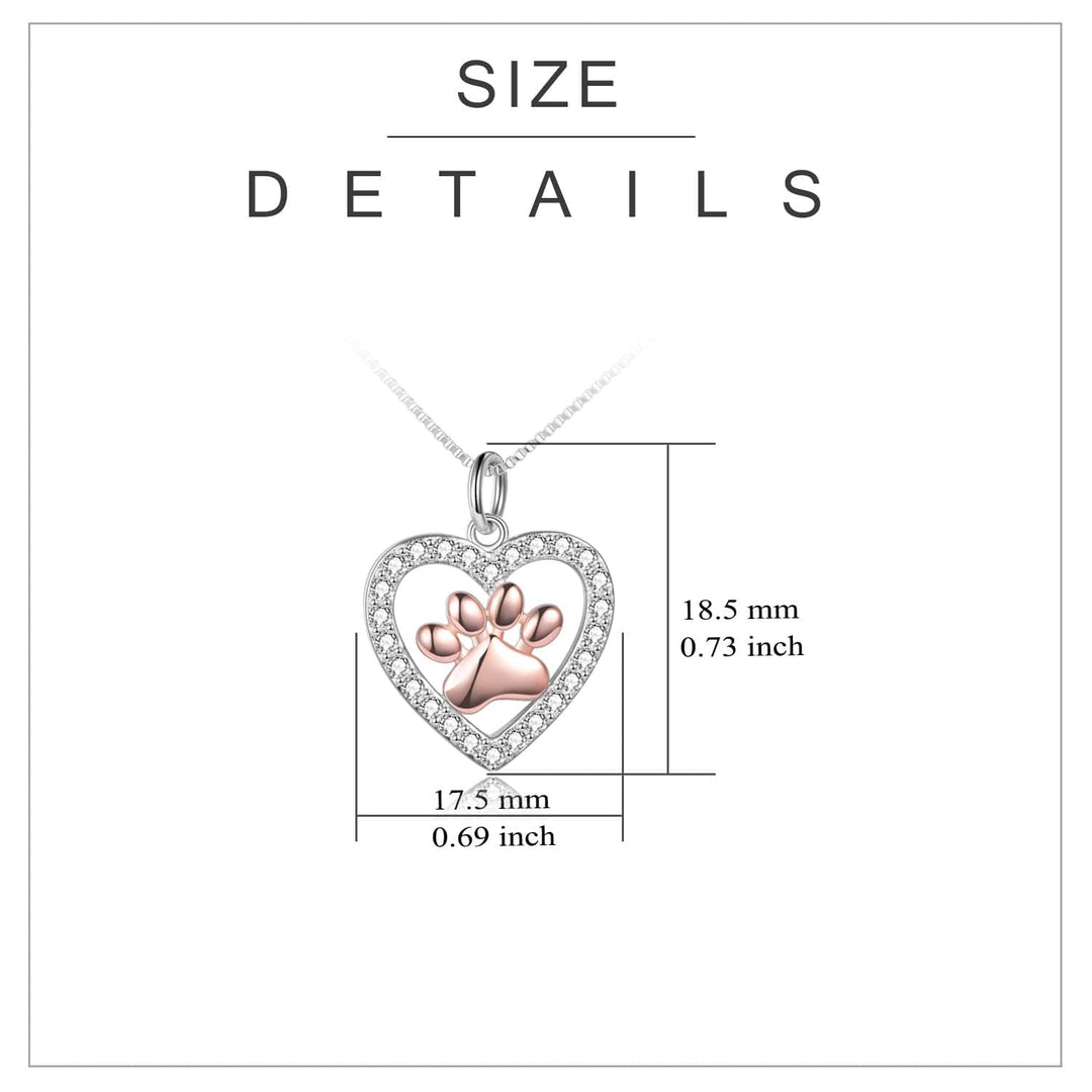 Alibaba Fine Fashion Jewelry-Necklace Sterling Silver Animal Paw on Heart Necklace Gold Plated Pet Paw CZ