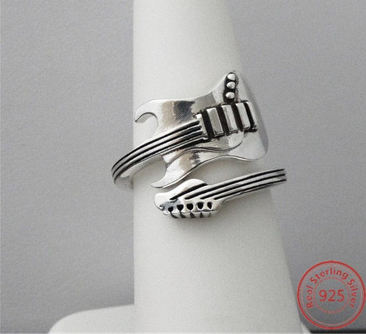 Alibaba Fine Fashion Jewelry Ring Guitar Ring Sterling Silver Antique look Electric Guitar Open Design Fits Most