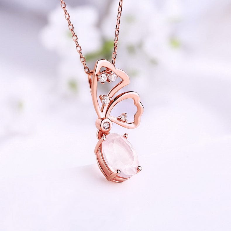 Alibaba Fine Fashion Jewelry SET Butterfly Jewelry Sets Rose Quartz in Sterling SIlver, Rose Gold Plated Pink Beautiful