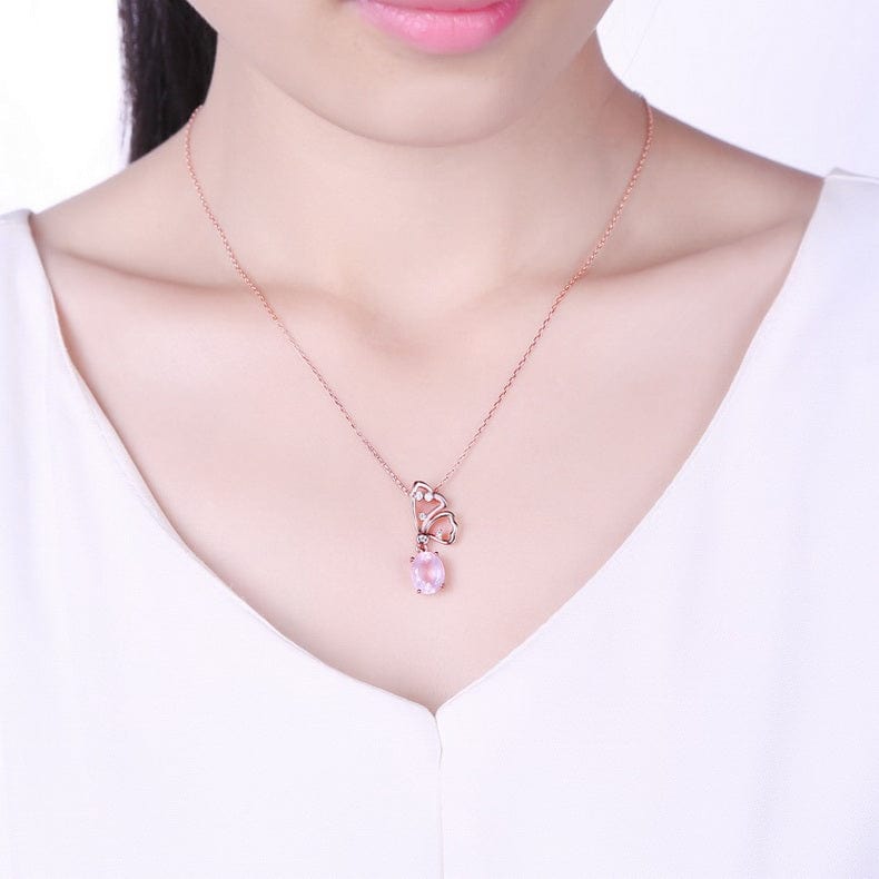 Alibaba Fine Fashion Jewelry SET Butterfly Jewelry Sets Rose Quartz in Sterling SIlver, Rose Gold Plated Pink Beautiful