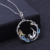 Alibaba Fine Fashion Jewelry SET Cat and Butterfly Fine Sterling Silver Jewelry, Genuine Gemstone-Necklace, Earrings, Ring or SET