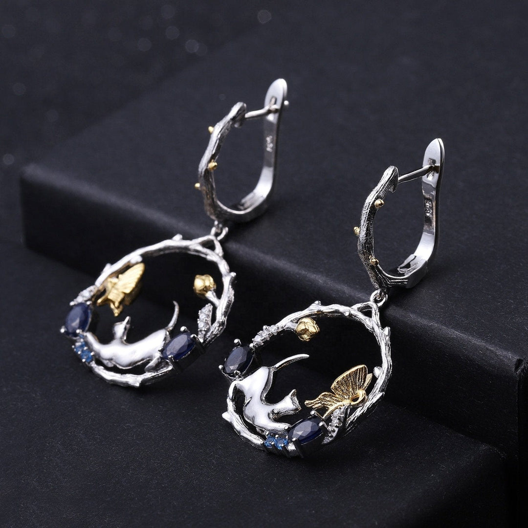 Alibaba Fine Fashion Jewelry SET Cat and Butterfly Fine Sterling Silver Jewelry, Genuine Gemstone-Necklace, Earrings, Ring or SET