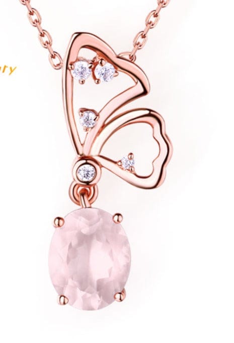 Alibaba Fine Fashion Jewelry SET Necklace Butterfly Jewelry Sets Rose Quartz in Sterling SIlver, Rose Gold Plated Pink Beautiful