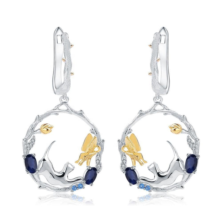 Alibaba Fine Fashion Jewelry SET Sapphire-Earrings Cat and Butterfly Fine Sterling Silver Jewelry, Genuine Gemstone-Necklace, Earrings, Ring or SET