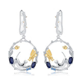 Alibaba Fine Fashion Jewelry SET Sapphire-Earrings Cat and Butterfly Fine Sterling Silver Jewelry, Genuine Gemstone-Necklace, Earrings, Ring or SET