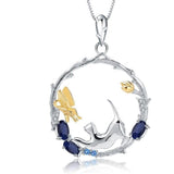 Alibaba Fine Fashion Jewelry SET Sapphire-Necklace Cat and Butterfly Fine Sterling Silver Jewelry, Genuine Gemstone-Necklace, Earrings, Ring or SET