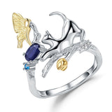 Alibaba Fine Fashion Jewelry SET Sapphire-Ring Cat and Butterfly Fine Sterling Silver Jewelry, Genuine Gemstone-Necklace, Earrings, Ring or SET