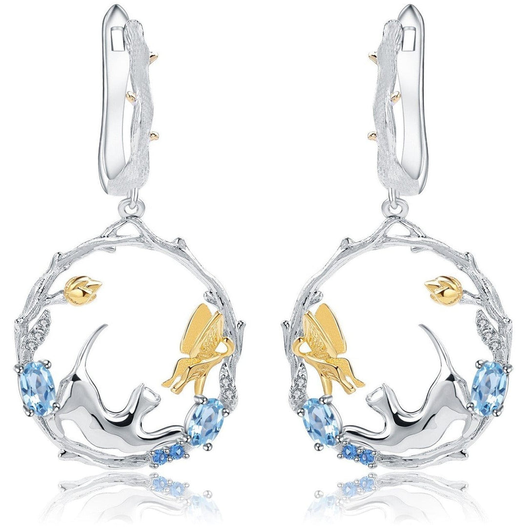 Alibaba Fine Fashion Jewelry SET Topaz-Earrings Cat and Butterfly Fine Sterling Silver Jewelry, Genuine Gemstone-Necklace, Earrings, Ring or SET