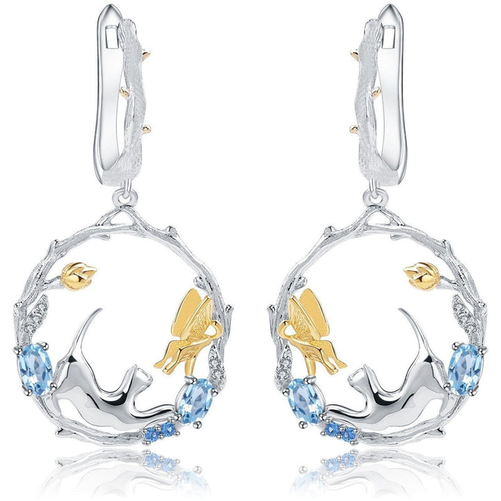 Alibaba Fine Fashion Jewelry SET Topaz-Earrings Cat and Butterfly Fine Sterling Silver Jewelry, Genuine Gemstone-Necklace, Earrings, Ring or SET