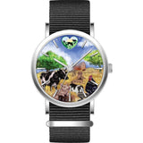 Alibaba - Jessica Watch Silver Black Band "Time to be Kind" Rooterville Logo Farm Animal Analog Watch