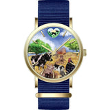 Alibaba - Jessica Watch Yellow Blue Band "Time to be Kind" Rooterville Logo Farm Animal Analog Watch