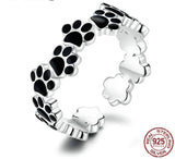 Sterling Silver Black Paw Print Adjustable Ring *