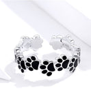 Alibaba Jewelry Sterling Silver Black Paw Print Adjustable Ring *