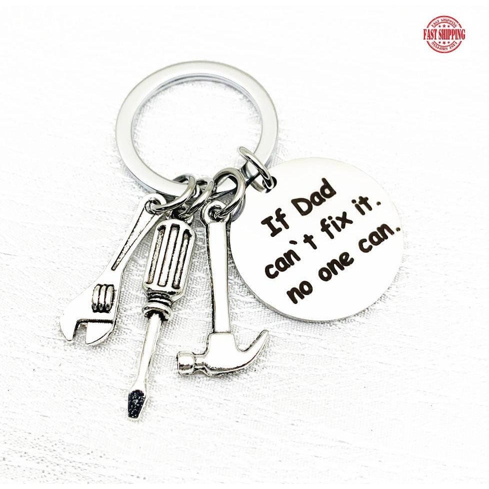 Alibaba Keychain Keychains for Father's Gift-First Love and If Dad Can't Fix It Cute Gifts for Dads Stainless Steel