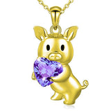 Alibaba - King He Fine Fashion Jewelry-Necklace Gold/Purple SALE!  Pig with Red CZ Heart Necklace, Sterling Silver