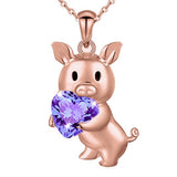 Alibaba - King He Fine Fashion Jewelry-Necklace Rose/Purple SALE!  Pig with Red CZ Heart Necklace, Sterling Silver