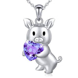 Alibaba - King He Fine Fashion Jewelry-Necklace Silver/Purple SALE!  Pig with Red CZ Heart Necklace, Sterling Silver