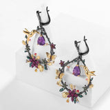 alibaba-koko hummingbird necklace Amethyst / Earrings Hummingbird Floral Statement Necklace 925 Sterling Silver Waterproof Vintage Topaz, Amethyst or Citrine