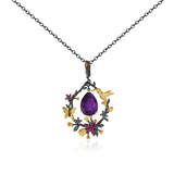 alibaba-koko hummingbird necklace Amethyst / Necklace Hummingbird Floral Statement Necklace 925 Sterling Silver Waterproof Vintage Topaz, Amethyst or Citrine