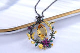 alibaba-koko hummingbird necklace Citrine / Necklace Hummingbird Floral Statement Necklace 925 Sterling Silver Waterproof Vintage Topaz, Amethyst or Citrine