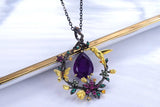 alibaba-koko hummingbird necklace Hummingbird Floral Statement Necklace 925 Sterling Silver Waterproof Vintage Topaz, Amethyst or Citrine
