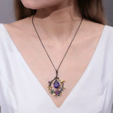 alibaba-koko hummingbird necklace Hummingbird Floral Statement Necklace 925 Sterling Silver Waterproof Vintage Topaz, Amethyst or Citrine