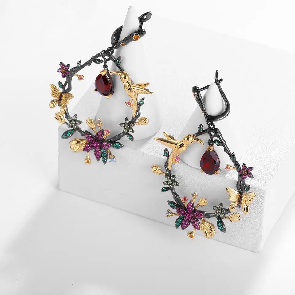 alibaba-koko hummingbird necklace Hummingbird Floral Statement Necklace 925 Sterling Silver Waterproof Vintage Topaz, Amethyst or Citrine