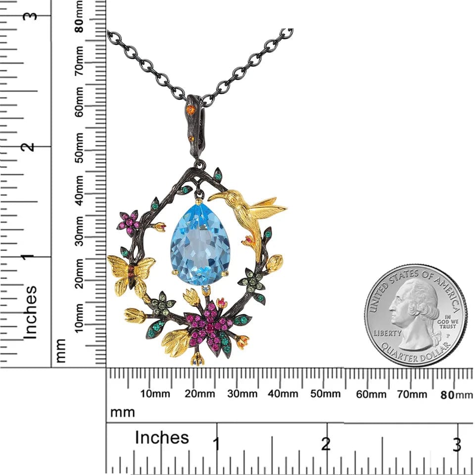 alibaba-koko hummingbird necklace Hummingbird Floral Statement Necklace 925 Sterling Silver Waterproof Vintage Topaz, Amethyst or Citrine