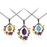 alibaba-koko hummingbird necklace Hummingbird Floral Statement Necklace 925 Sterling Silver Waterproof Vintage Topaz, Amethyst or Citrine