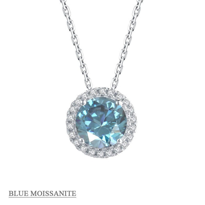 Alibaba - Koko moissanite necklace Blue / Necklace Moissanite Halo Jewelry 1ct Center Stone, 925 Sterling Silver Colors Available!