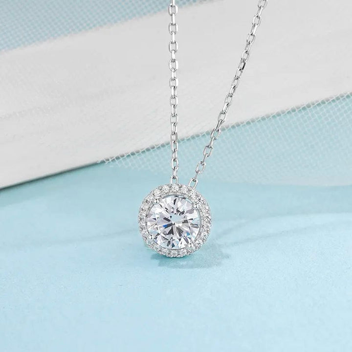Alibaba - Koko moissanite necklace Clear / Necklace Moissanite Halo Jewelry 1ct Center Stone, 925 Sterling Silver Colors Available!