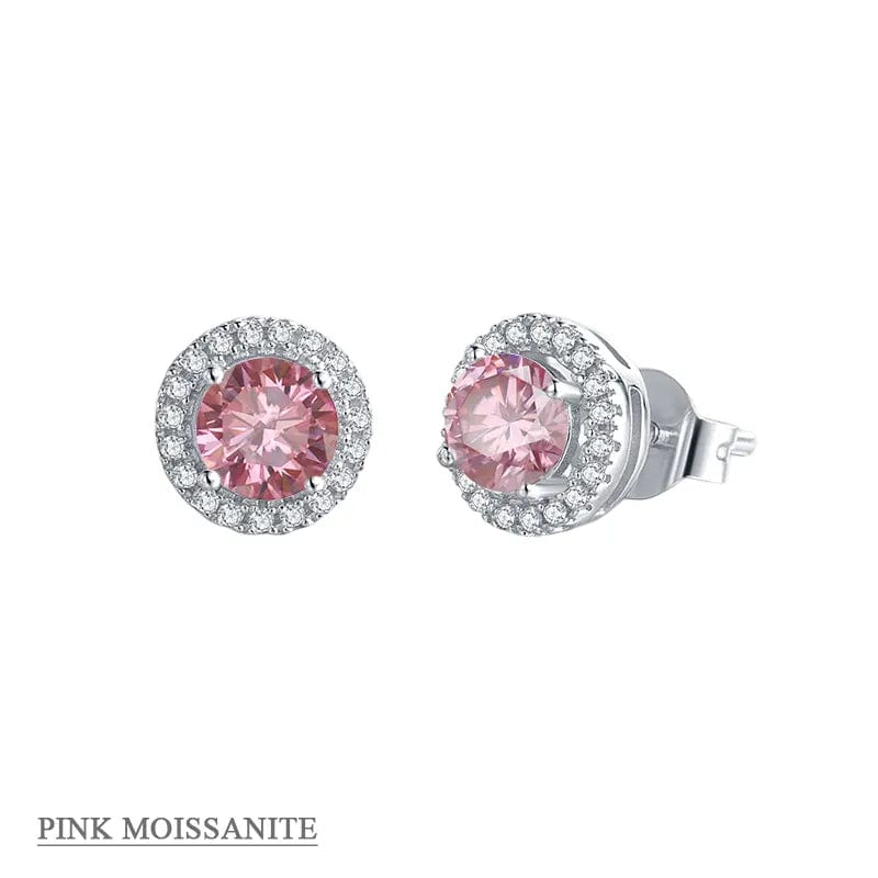 Alibaba - Koko moissanite necklace Pink / Earrings Moissanite Halo Jewelry 1ct Center Stone, 925 Sterling Silver Colors Available!