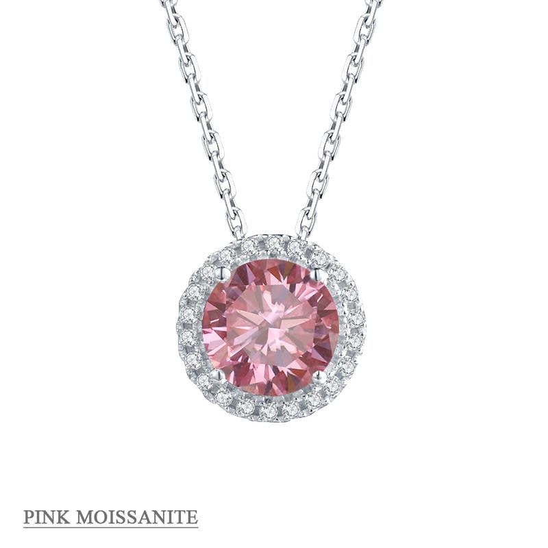 Alibaba - Koko moissanite necklace Pink / Necklace Moissanite Halo Jewelry 1ct Center Stone, 925 Sterling Silver Colors Available!