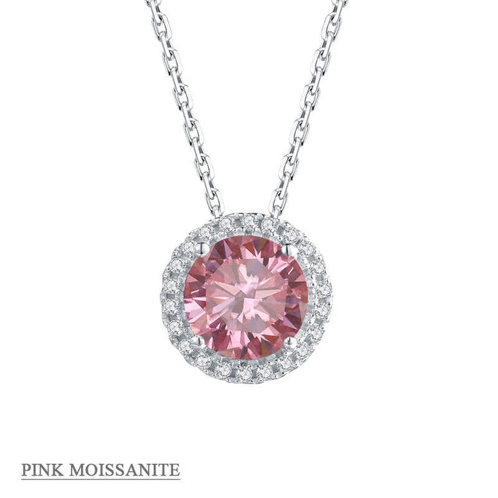 Alibaba - Koko moissanite necklace Pink / Necklace Moissanite Halo Jewelry 1ct Center Stone, 925 Sterling Silver Colors Available!