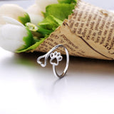 Alibaba rings Paw Print and Heart Sterling Silver Adjustable Ring for Pet Lovers!