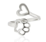 Alibaba rings Paw Print and Heart Sterling Silver Adjustable Ring for Pet Lovers!