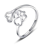 Alibaba rings Paw Print and Heart Sterling Silver Adjustable Ring for Pet Lovers!