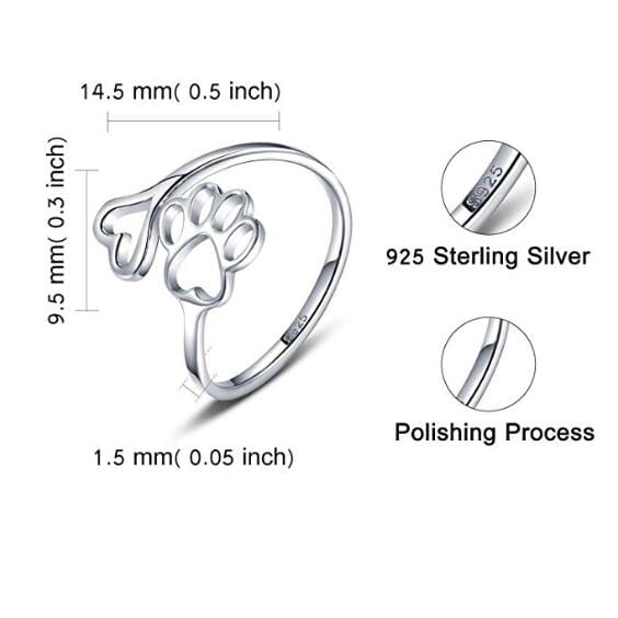 Alibaba rings Paw Print and Heart Sterling Silver Adjustable Ring for Pet Lovers!