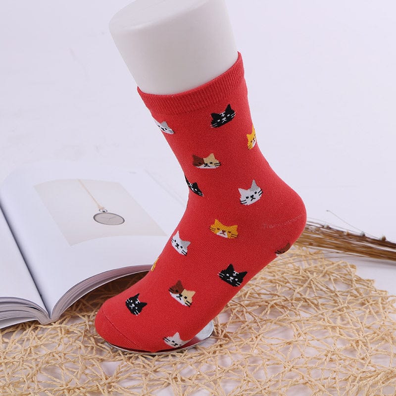 Alibaba Socks Red Cat Crew Socks-Cute Kitty Cat Socks in 5 Colors!
