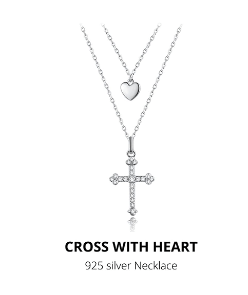 AliExpress - bamoer Fine Fashion Jewelry-Necklace Double Strand Cross and Heart Necklace Gorgeous!