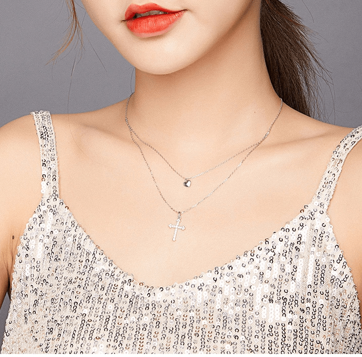 AliExpress - bamoer Fine Fashion Jewelry-Necklace Double Strand Cross and Heart Necklace Gorgeous!