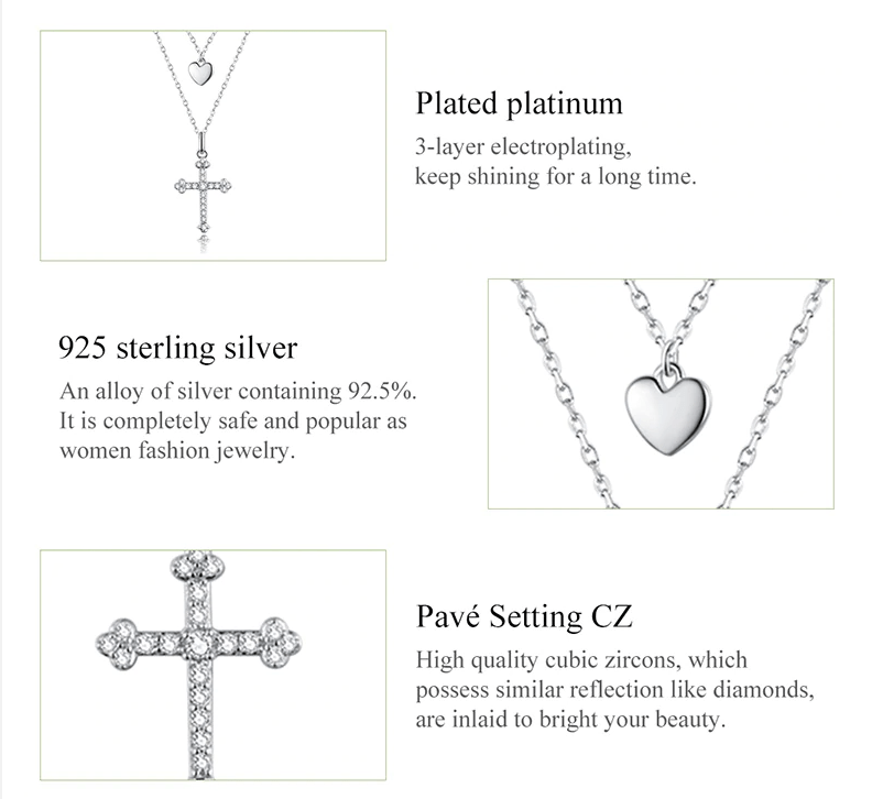 AliExpress - bamoer Fine Fashion Jewelry-Necklace Double Strand Cross and Heart Necklace Gorgeous!