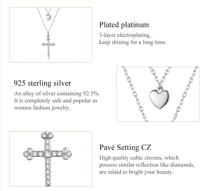 AliExpress - bamoer Fine Fashion Jewelry-Necklace Double Strand Cross and Heart Necklace Gorgeous!