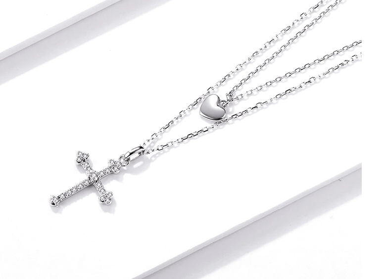 AliExpress - bamoer Fine Fashion Jewelry-Necklace Double Strand Cross and Heart Necklace Gorgeous!