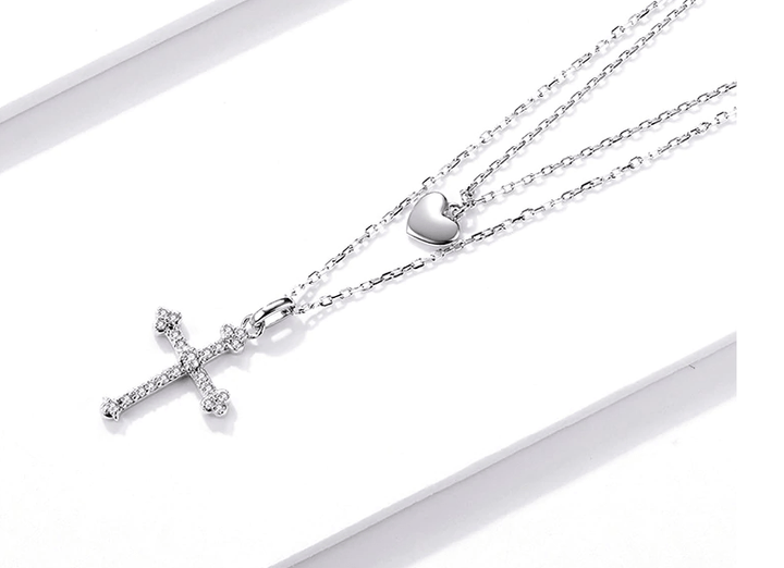 AliExpress - bamoer Fine Fashion Jewelry-Necklace Double Strand Cross and Heart Necklace Gorgeous!