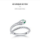 Snake Ring Sterling Silver Green CZ Eyes Open Design